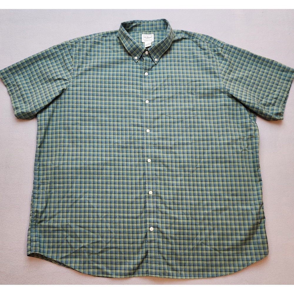 L.L.Bean Traditional Fit Button Front Shirt Men's XXXL Blue Green Plaid Short...